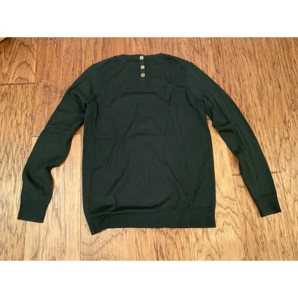 Tory Burch Hunter Green Sweater Women's Small S/P Gold Logo Buttons Knit On Back
